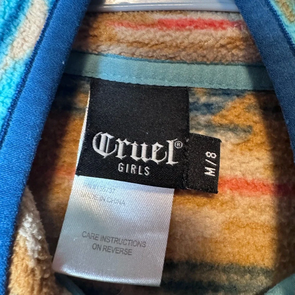 Cruel Girl Aztec Western Fleece Snap Pullover‎ Quarter Snaps Size M/8